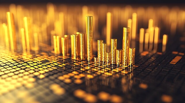 Shimmering Gold Scatter Plot with Increasing Statistical Data Points