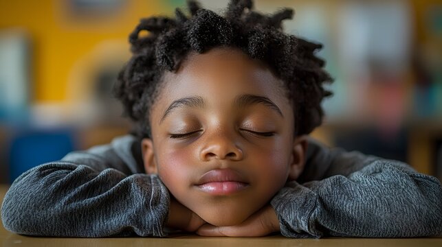 Bored little boy sleeping in class