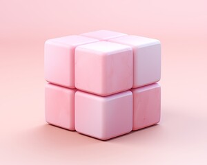 A pastel pink cube set against a soft background, perfect for modern design themes and playful decor.