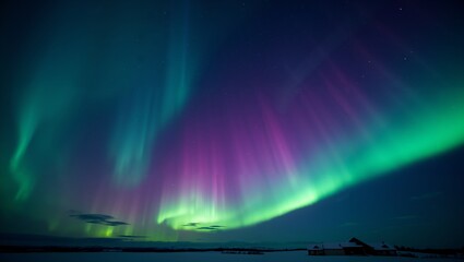 Fototapeta premium Vibrant Northern Lights Display in the Night Sky. Magical moment.