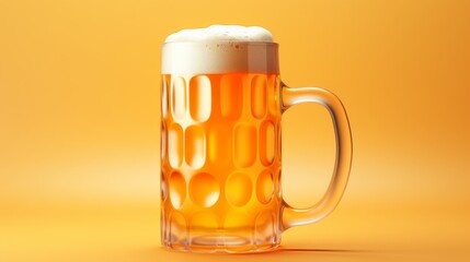 A refreshing beer in a frosty glass mug, set against an orange background, perfect for celebrations or relaxing moments.