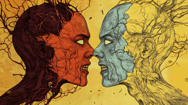 Internal Conflict and Duality, Split Personality and Psychological Struggles, Battle Between Opposing Forces Within, The Duality of Dissociative Identity Disorder
