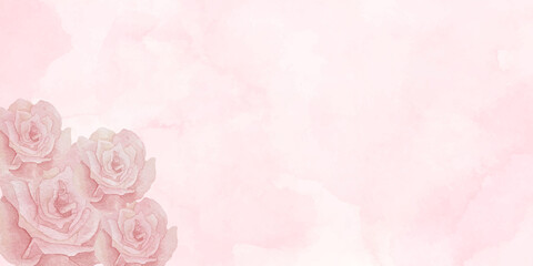Abstract watercolor wash pastel pink texture with pink flower edge background