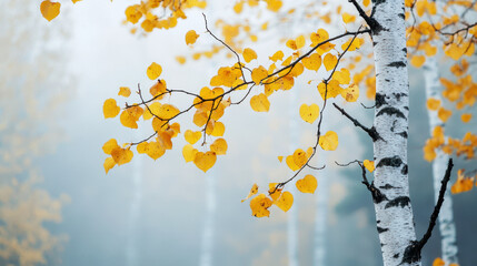 Birch tree yellow leaves fall background