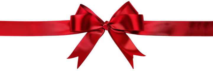 Red satin gift ribbon and bow isolated on white or transparent background, Christmas or birthday or Valentine's Day holiday celebration, png cut out