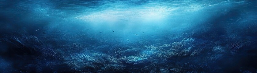 Fototapeta premium A deep ocean scene with serene blue hues and gentle light filtering through the water, creating a calming underwater atmosphere.