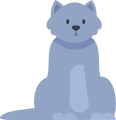 Cartoon blue cat sitting and looking forward, isolated on white background