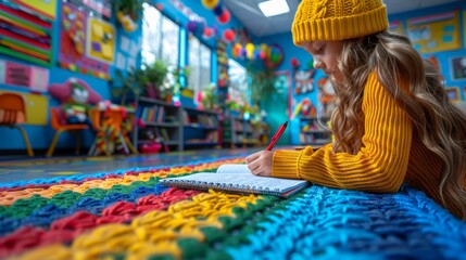 Fototapeta premium A Creative Moment: A Child's Artistic Journey in the Classroom