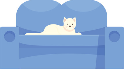 White cat is lying on a blue sofa, enjoying a peaceful moment at home