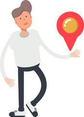 Boy Character Holding Map Pin
