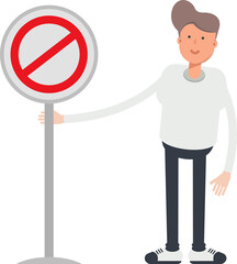 Boy Character and Prohibition Signage
