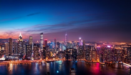 Fototapeta premium A vibrant city skyline at night.