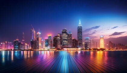 Obraz premium A vibrant city skyline at night.