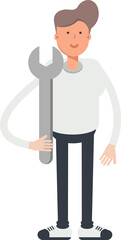 Boy Character Holding Wrench
