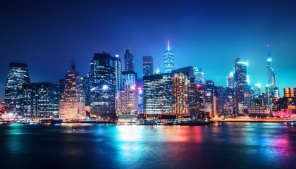 Obraz premium A vibrant city skyline at night.