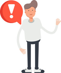 Boy Character and Error Sign
