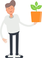 Boy Character Holding Plant Pot
