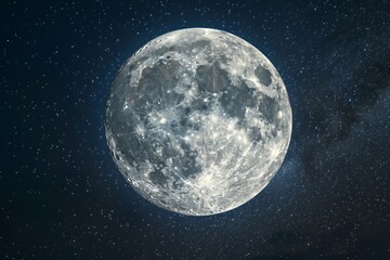 A large, bright moon surrounded by stars in a night sky.