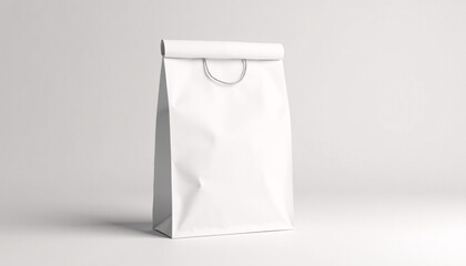 Mock up blank plain white paper bag, isolated on a minimalist background
