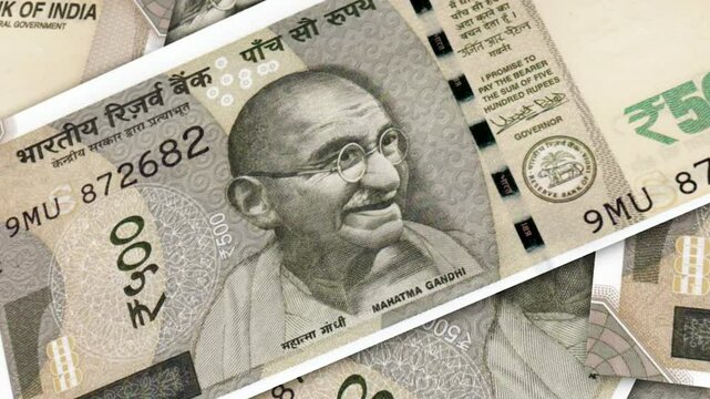 animation of close up of new 500 rupees Indian currencies background