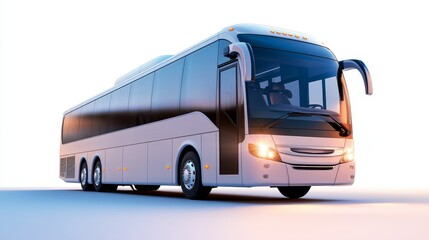 Modern White Tour Bus Isolated on White Background