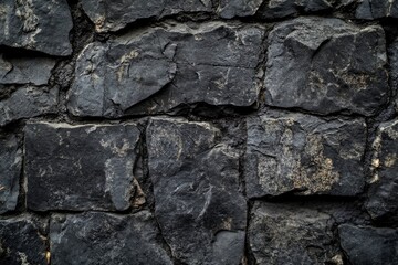 Empty old dark cement or stone wall texture backgrounds.Black stone background. Frontal view. Free copy space , ai