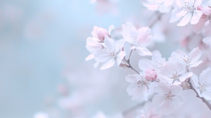 white and pink blooms in foreground, blue sky in background
