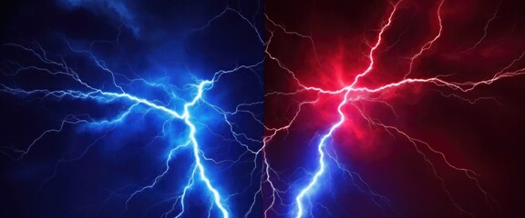 Obraz premium Hot Red and cold blue electrical lightning background