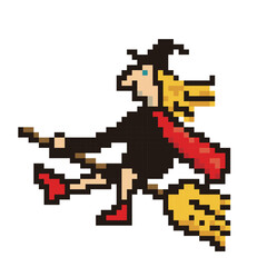 Obraz premium ハロウィン用の8ビットのピクセルアート、デフォルメされた魔女、モンスターのアイコン、イラスト。