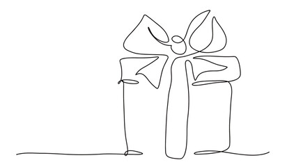 Present gift box package stylized oneline art illustration vector graphic for birthday or christmas prints