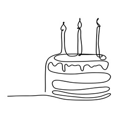 Birthday cake with candles stylized oneline art illustration vector graphic hand drawing