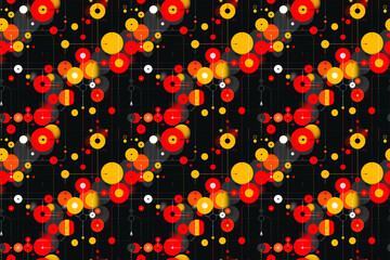 Bright, vibrant dots and scattered shapes on a black background. Perfect for modern, bold designs. Seamless Pattern