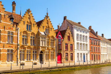 Panorama with houses in Bruges, Belgium