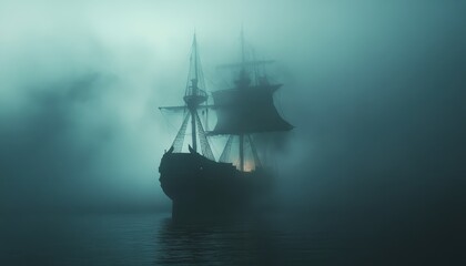 Ghostly Galleon on a Misty Sea