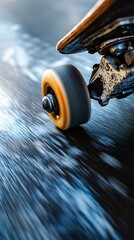 Fototapeta premium A close-up of a skateboard wheel in motion, capturing the details of the surface beneath it