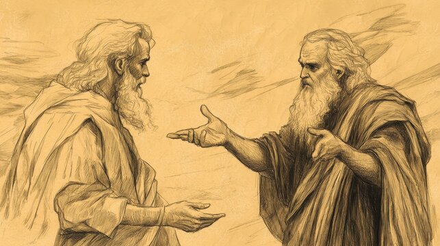 Elijah's Judgment on Ahab and Jezebel: Biblical Depiction of Repentance and Consequence, Beige Background