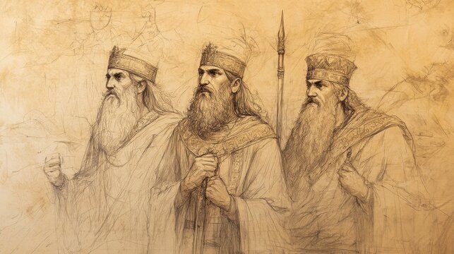 United Front Against Moab: Jehoram, Jehoshaphat, and Edom&rsquo;s King, 2 Kings Biblical Art, Beige Background