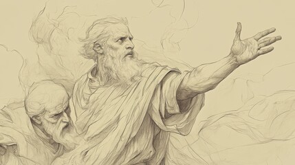 Fototapeta premium The Reigns of Ahab and Ahaziah in 1 Kings: Elijah’s Condemnation of False Gods, A Scene of Prophetic Authority, Beige Background Bible Wall Art