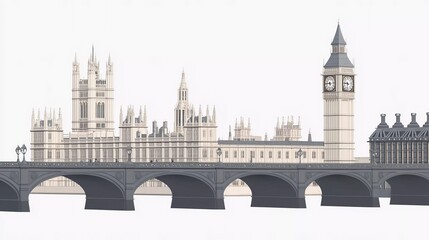 Fototapeta premium Westminster Palace and bridge against white background which is very beautiful