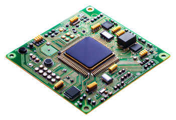 Microchip circuit board design isolated on transparent background