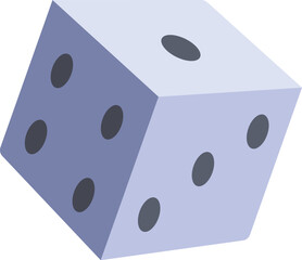 Blue six sided dice falling through the air, showcasing three of its sides
