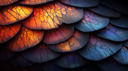 Obraz premium Iridescent Scale Texture with Blue and Orange Glow, Abstract Background