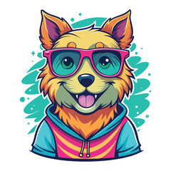 Vector graphic t-shirt Design of a cute happy dog with sunglass Isolated on a white background