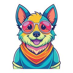 Vector graphic t-shirt Design of a cute happy dog with sunglass Isolated on a white background