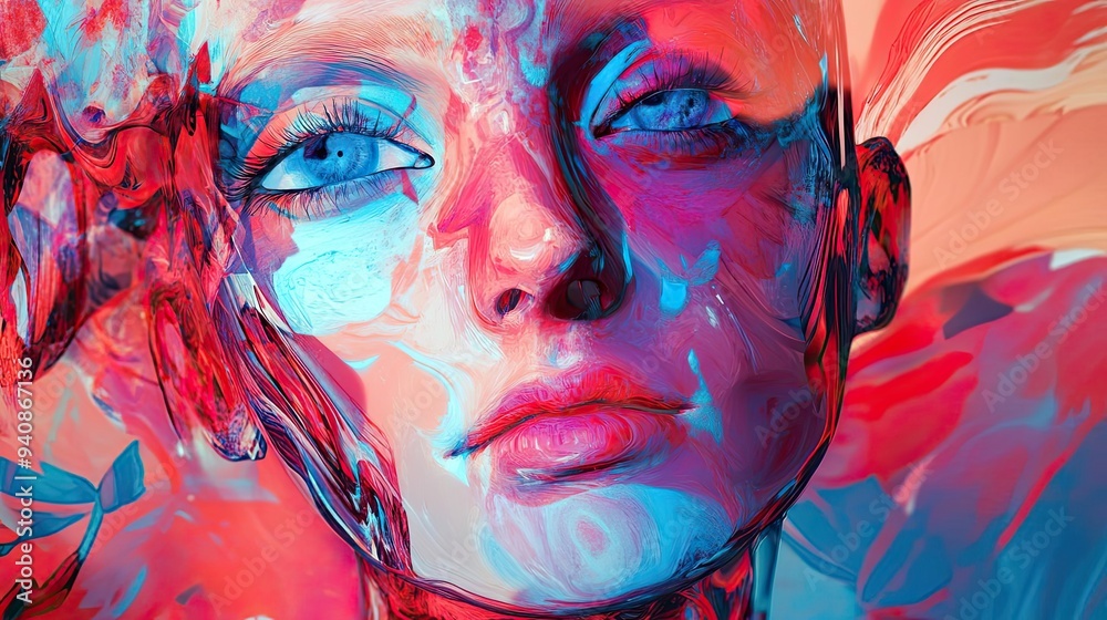 Poster A vibrant, abstract portrait featuring striking colors and imaginative patterns, evoking a sense of creativity and emotion.