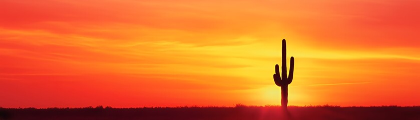 A silhouette of a cactus against a vibrant sunset sky.