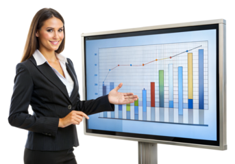 Business presentation with data analysis in office isolated on transparent background