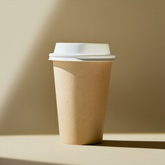 Disposable Coffee Cup With Beige Background 