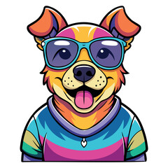 Vector graphic t-shirt Design of a cute happy dog with sunglass Isolated on a white background