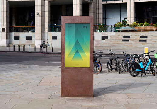 Mockup Of Customized Vertical Sign In City Plaza